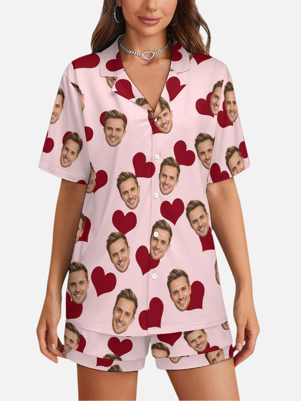 Custom Face Pajama Set with Hearts