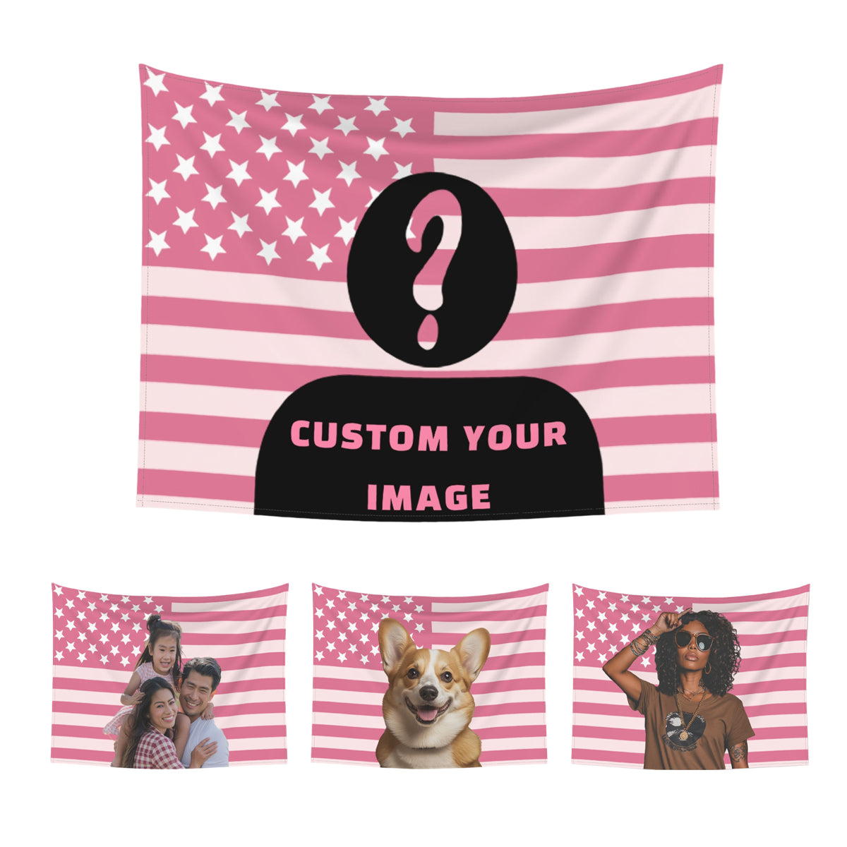 Personalized Custom Photo Tapestry Wall Hanging – Pink Flag Background, Print Your Own Picture, Custom Wall Decor for Bedroom Living Room Dorm