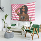 Personalized Custom Photo Tapestry Wall Hanging – Pink Flag Background, Print Your Own Picture, Custom Wall Decor for Bedroom Living Room Dorm