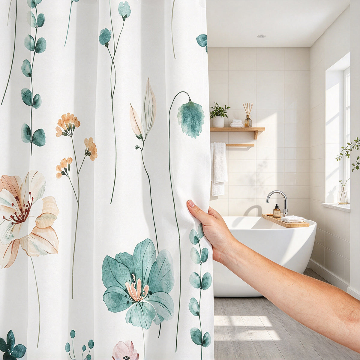 Custom Waterproof Shower Curtain with 12 Hooks – Personalized Bathroom Decor