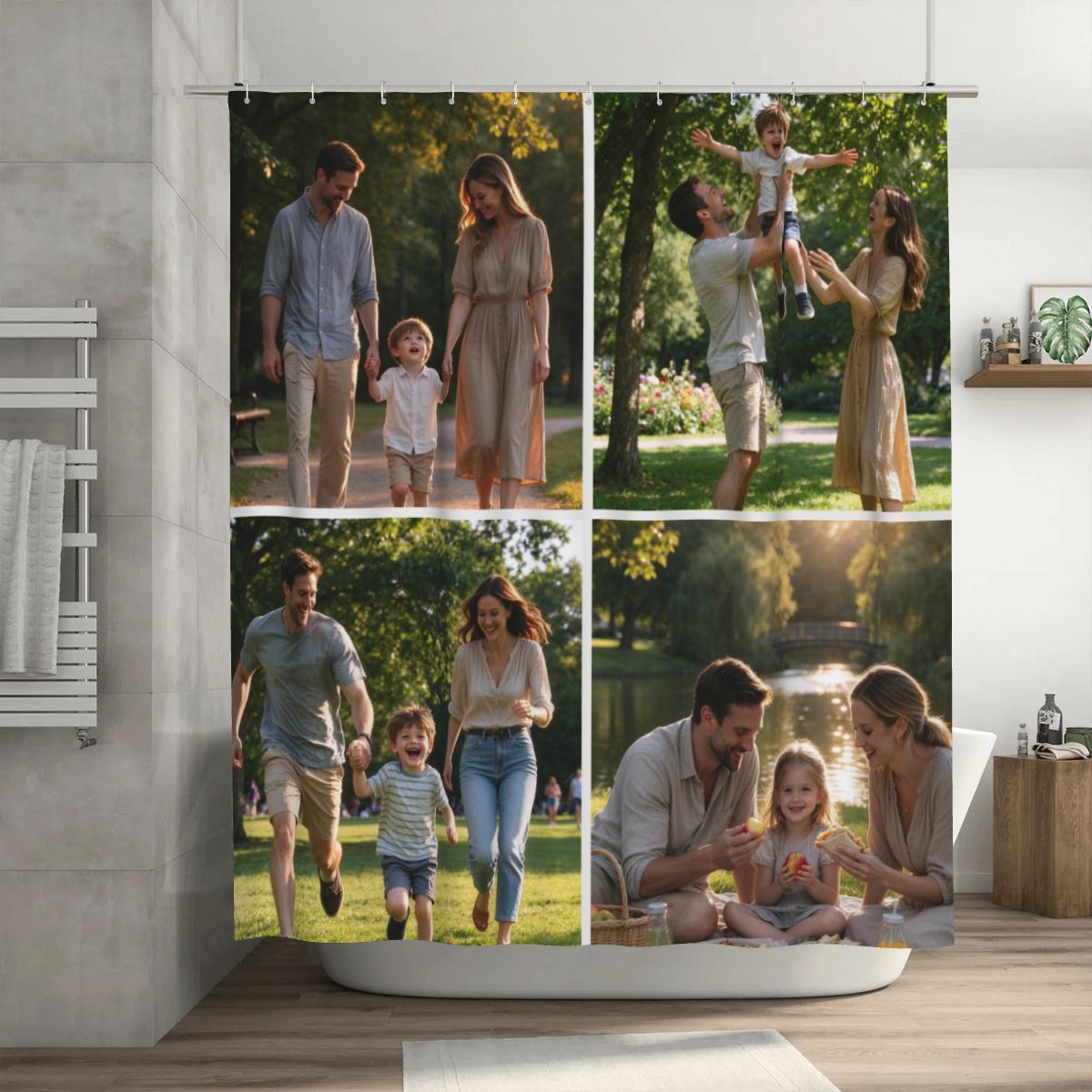 Custom Photo Shower Curtain, Personalized Waterproof Shower Curtain with 12 Hooks, Multiple Sizes, Family Picture Bathroom Decor