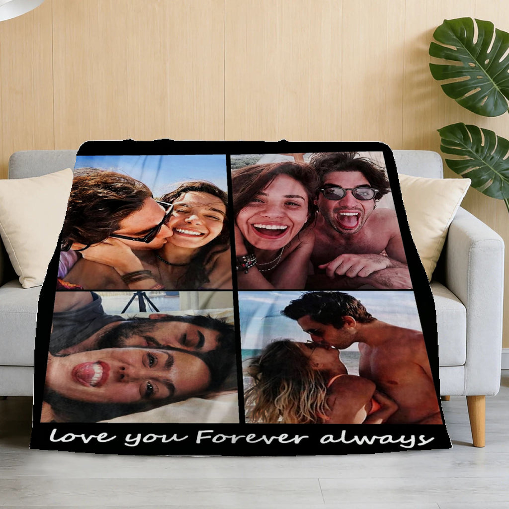 Custom Blanket Throws with Photos Text Personalized with Picture Customizable, Customize for Mom, Dad, Couple, Girlfriend, Boyfriend, Husband & Wife