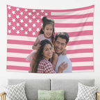 Personalized Custom Photo Tapestry Wall Hanging – Pink Flag Background, Print Your Own Picture, Custom Wall Decor for Bedroom Living Room Dorm