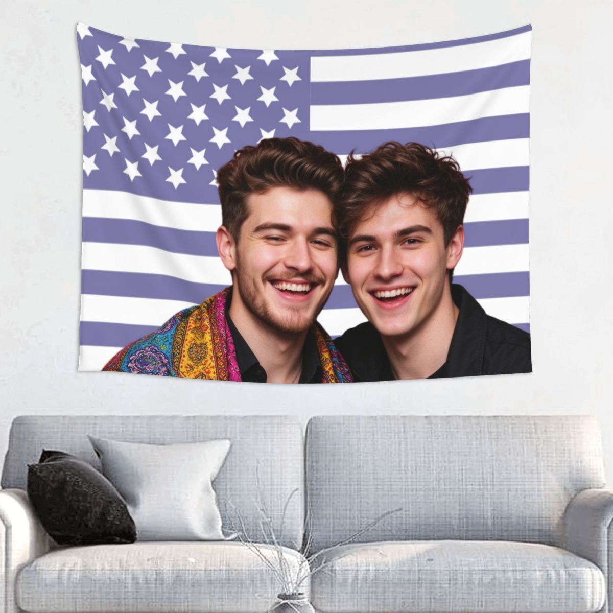 Custom Photo Tapestry – Personalized Flag Wall Hanging, Unique Photo Gift for Couples, Friends & Pet Lovers