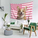 Personalized Custom Photo Tapestry Wall Hanging – Pink Flag Background, Print Your Own Picture, Custom Wall Decor for Bedroom Living Room Dorm
