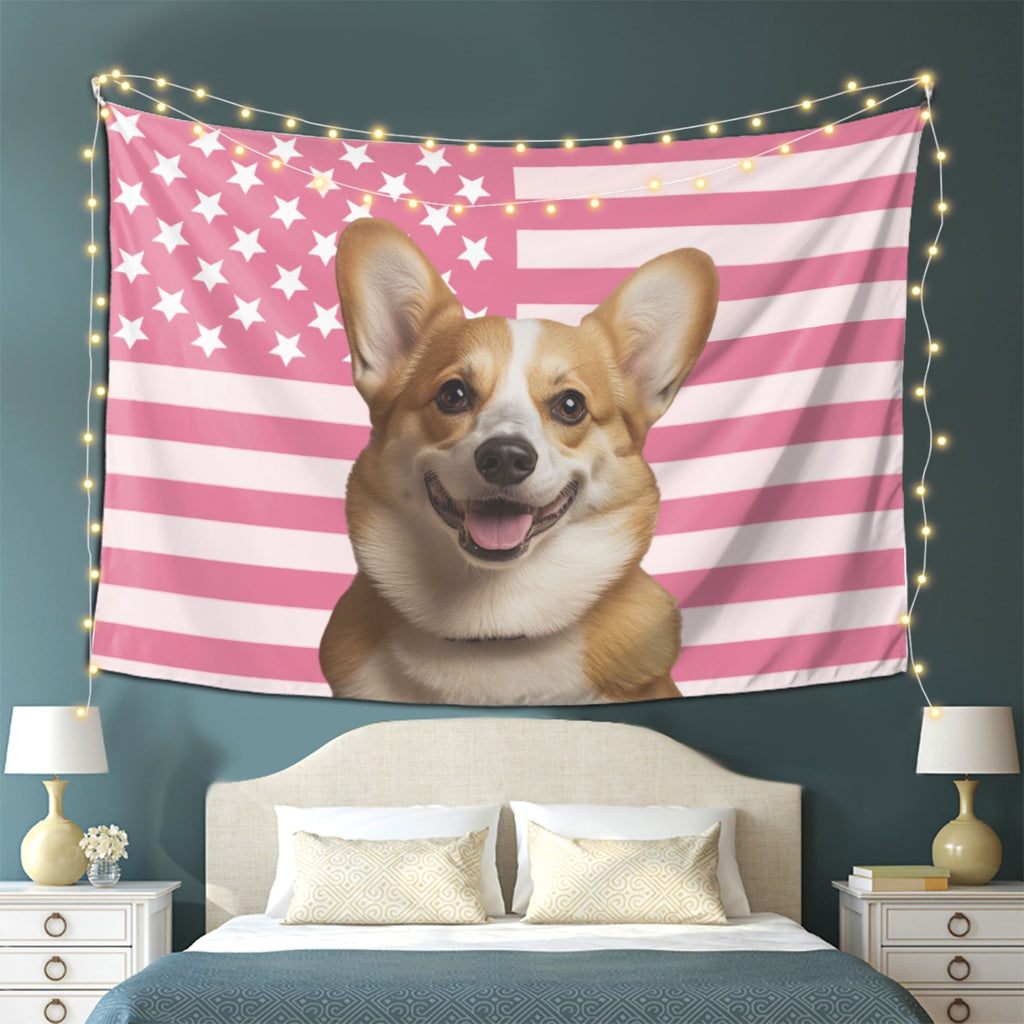 Personalized Custom Photo Tapestry Wall Hanging – Pink Flag Background, Print Your Own Picture, Custom Wall Decor for Bedroom Living Room Dorm