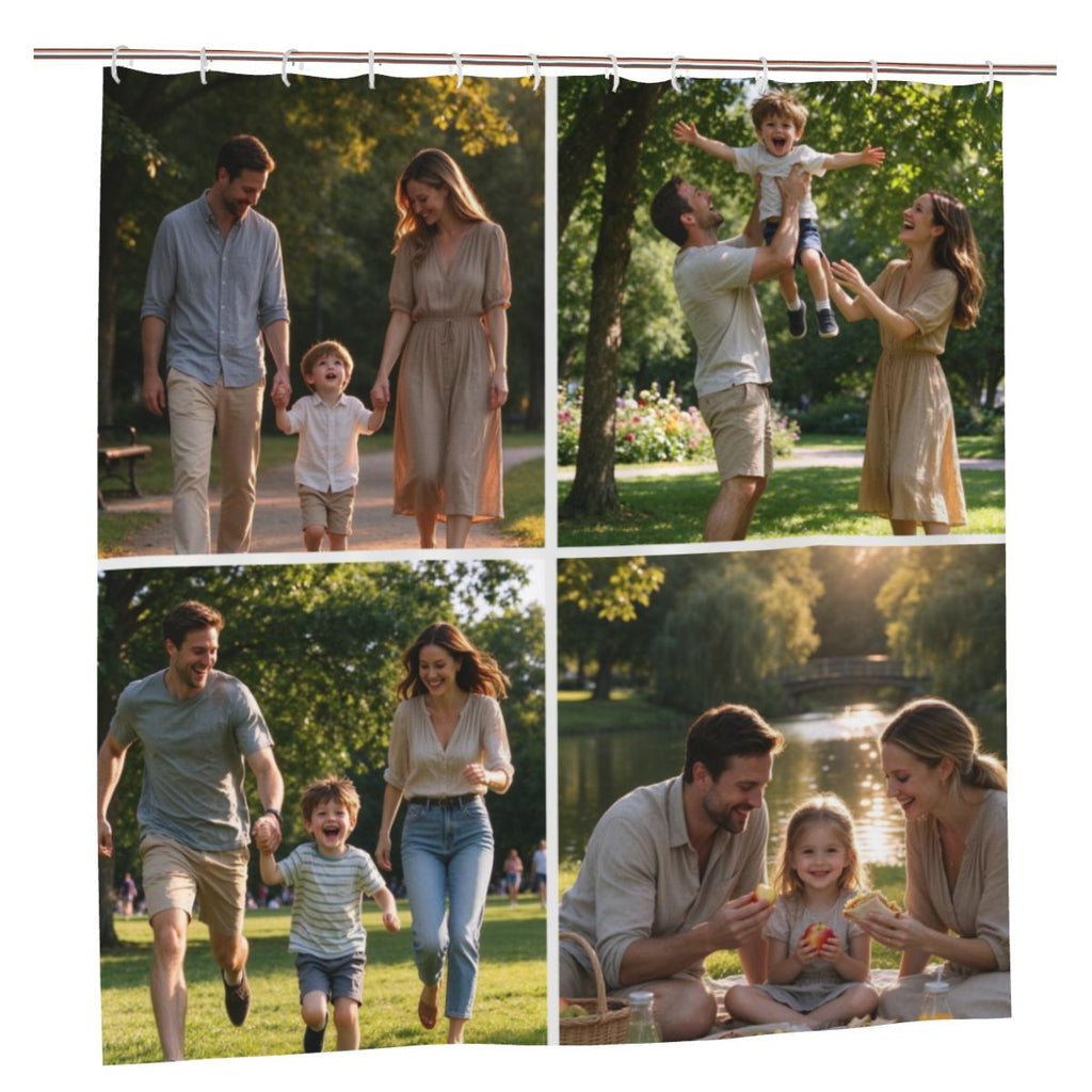 Custom Photo Shower Curtain, Personalized Waterproof Shower Curtain with 12 Hooks, Multiple Sizes, Family Picture Bathroom Decor