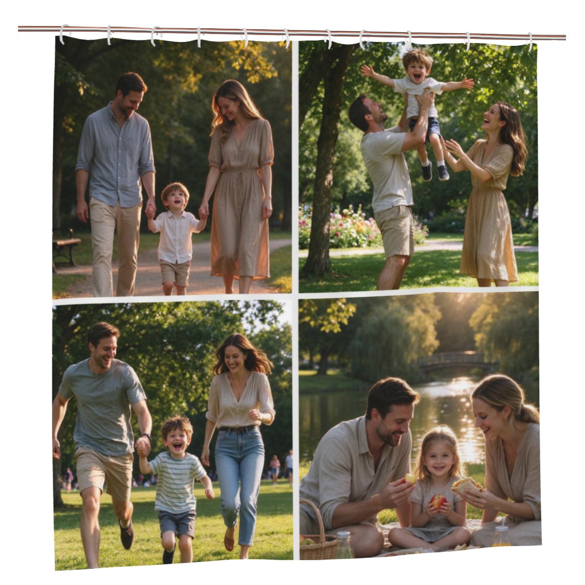 Custom Photo Shower Curtain, Personalized Waterproof Shower Curtain with 12 Hooks, Multiple Sizes, Family Picture Bathroom Decor